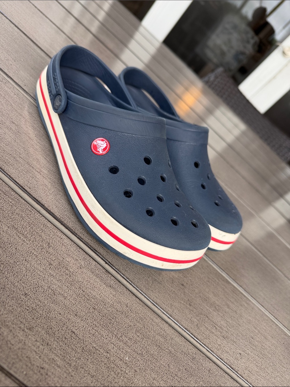 CROCS Kids Navy Clogs with Red & White Stripe